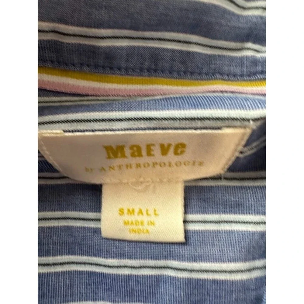 Anthropologie Maeve Alaina Swing Top Blue Floral Stripe Size S - Picture 2 of 6